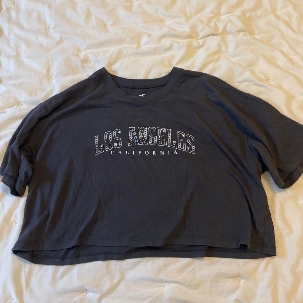Hollister-co Women's Grey and Black T-shirt